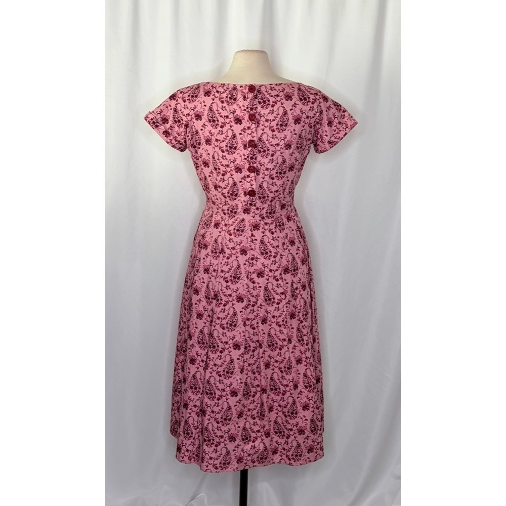 GAL MEETS GLAM Hallie Dress Paisley Floral Pink Purple Box Pleats Pockets Size 8 - Picture 10 of 15